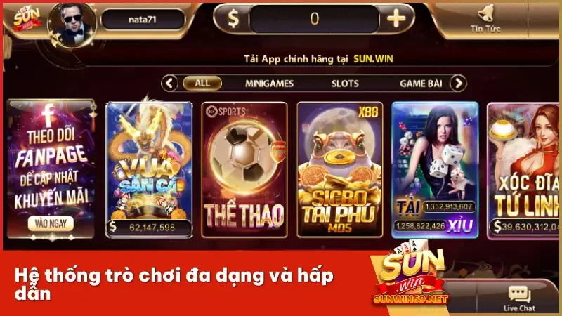 Hệ thống game đa dạng và hấp dẫn