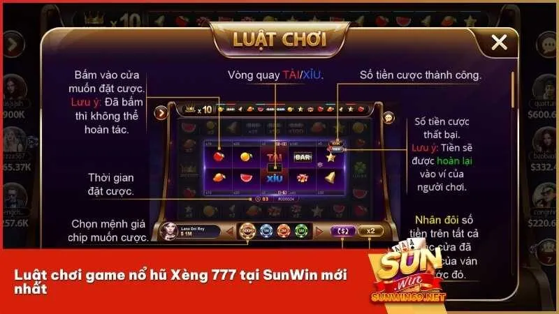 Luật chơi game nổ hũ Xèng 777 tại SunWin mới nhất