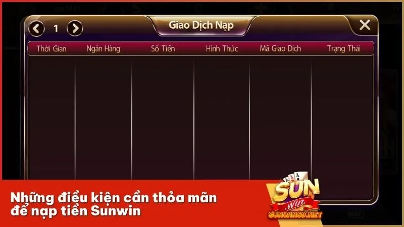 Những điều kiện cần thỏa mãn để nạp tiền Sunwin